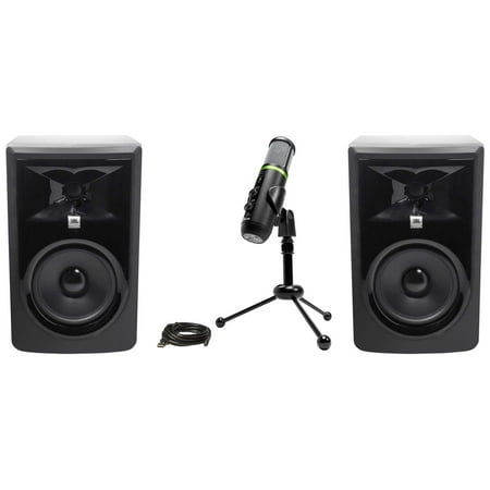 (2) JBL 306P MkII 6" Powered Studio Monitor Speakers+Mackie USB Recording Mic