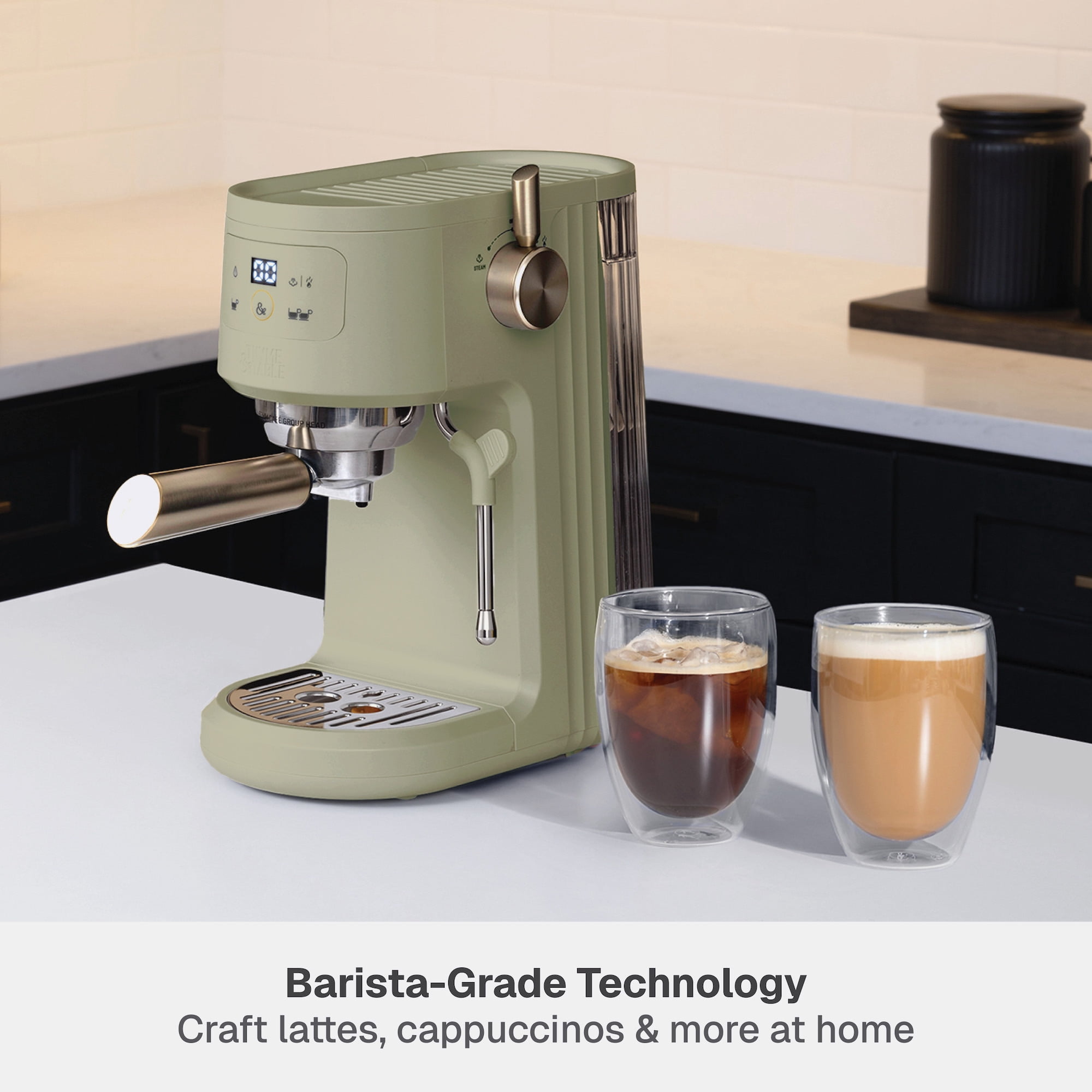 Thyme & Table Barista Mini Espresso Machine with 15-Bar Pressure and Steam Wand, Eucalyptus Green