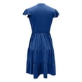 thumbnail image 2 of Daiosportswear Robe d'Été à Col en V pour Femmes, Manches à Volants, Longueur Mi-Longue, Grande Poche, Robe à Manches Courtes Bleue P(S), 2 of 4
