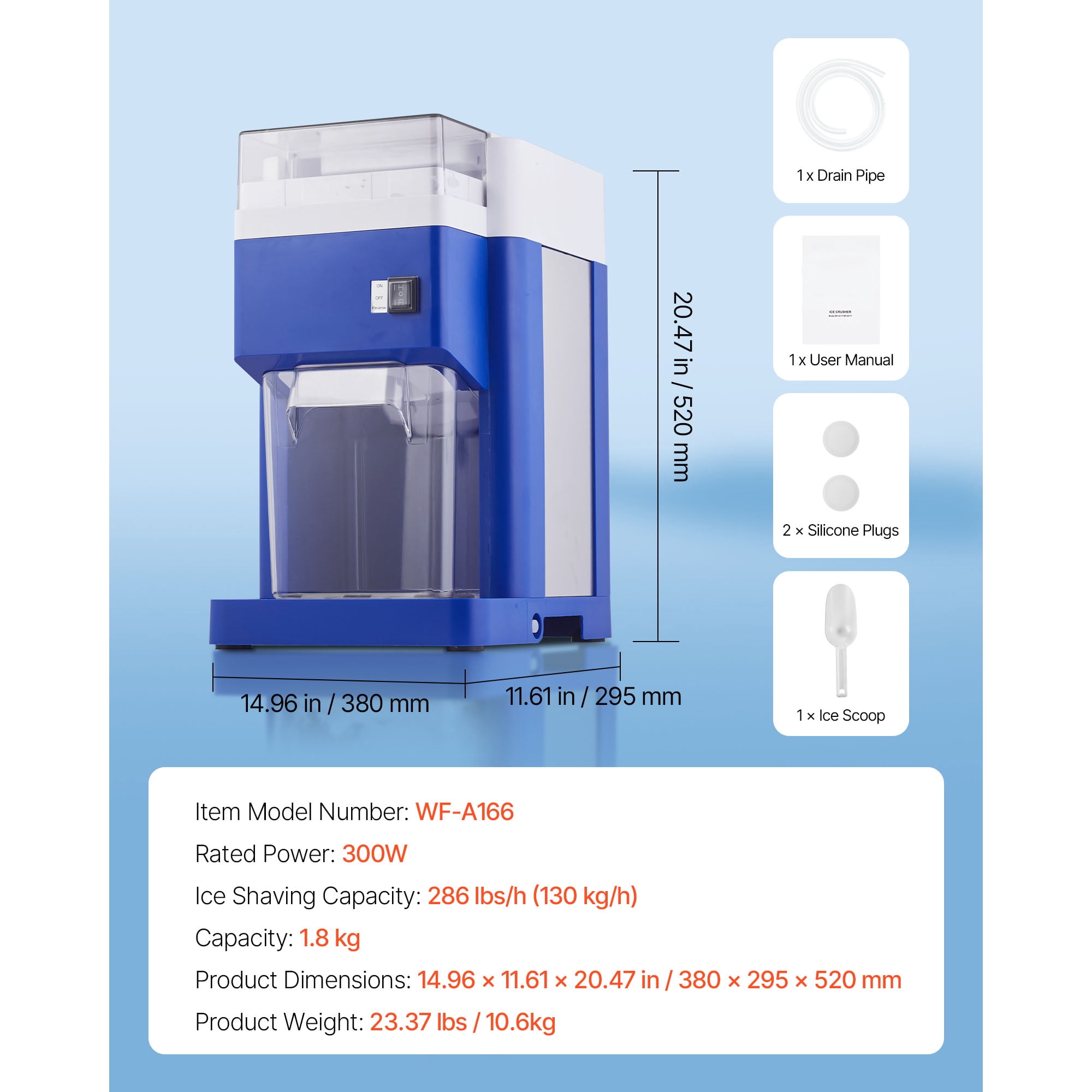 KFFKFF Commercial Ice Shaver Machine, 1.91QT / 1.8L Electric Snow Cone Maker, Fine & Fluffy Ice with 300W Motor, Stainless Steel Blades, Shaved Ice Machine for Home, Parties, Restaurants