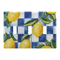Yayeee Toggle Light Switch Wall Plate 3-Gang 6.37"x4.48" Decorative Outlet Cover, Lemon Checkered