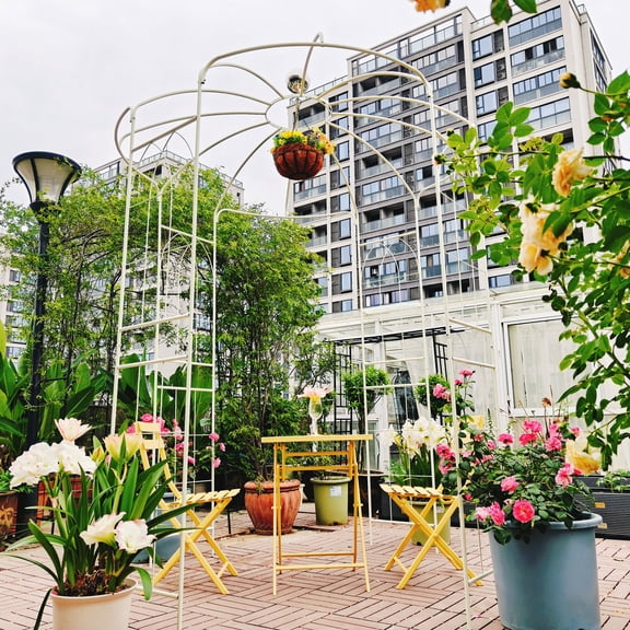 Metal Garden Arch Iron Garden Arbors Gazebo Dia 81.3" x 114.2" High Birdcage Shape Pergola Pavilion for Wedding Ceremony Cream White