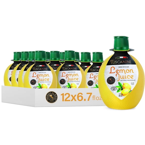 Tuscanini 100% Sicilian Lemon Juice, Not from Concentrate, 6.7oz Lemon Shaped Squeeze Bottle 12 Pack No Water Added Product of Italy Certified Kosher Including Passover