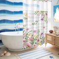 thumbnail image 5 of No Hook Shower Curtain, Pink Purple Flower Shower Curtains for Bathroom with See Through Top Window, Spring Country Floral Leaf Grey Plaid Waterproof & Washable Bath Curtain Small Stall 36"x78", 5 of 9