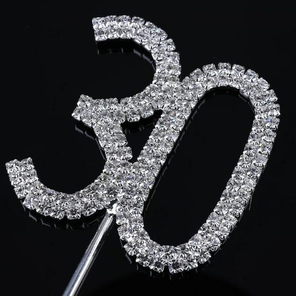 KALLORY 1Pack Number Shape Silver Rhinestone Cake Topper for Adult Women 30th Birthday Party