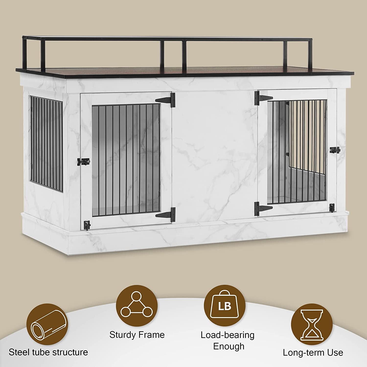 MCombo 52.7‘ 2-Door Wooden Dog Crate Furniture TV Stand 1861 (White)