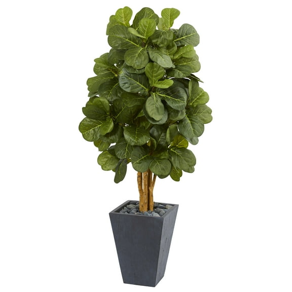 Nearly Natural 5.5' Fiddle Leaf Artificial Tree in Slate Planter