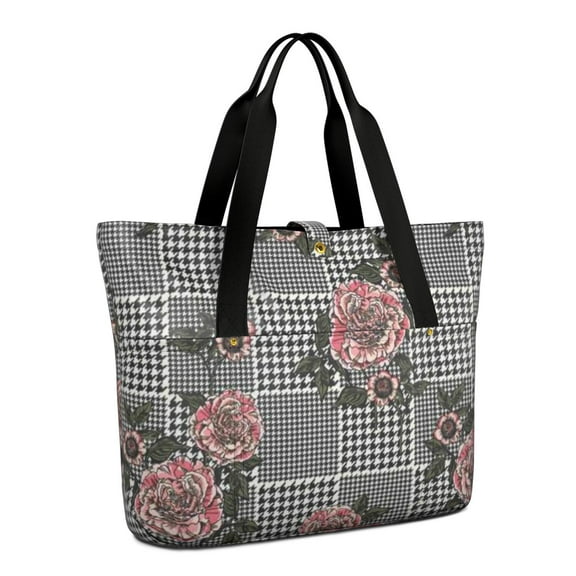 Tote Bag for Women - Pioneer Flower Shoulder Bag - Large Utility Work Duffle Bag with Zipper Handbag for Travel, Work, Sprots