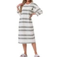 thumbnail image 2 of INSPIRE CHIC Womens Nightgown Cotton Stripe Long Sleeve Built in Bra Print Round Neck Winter Midi Sleepwear Nightdress XL White, 2 of 6