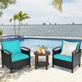 thumbnail image 3 of Costway 3PCS Patio Rattan Furniture Set Wooden Frame Cushion Table Shelf, 3 of 12