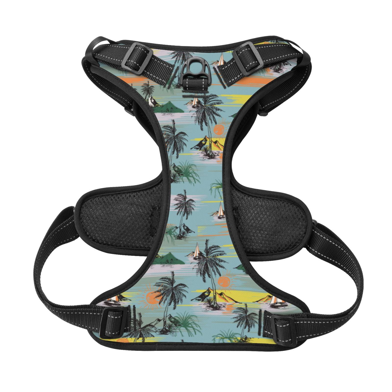 Kdxio Hawaiian Style Print No Pull Dog Harness Adjustable Reflective Oxford Easy Control Medium Large Dog Harness for Training and Everyday-Large