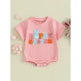 thumbnail image 2 of Suealasg Newborn Baby Girls Outfits Short Sleeve Crew Neck Embroidery Letters Romper Bodysuit Infant Easter Clothes, 2 of 9