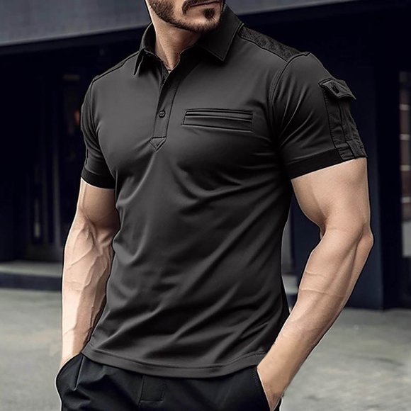 Fridja Gym Shirts Men's Summer Fun Solid Color Turn-down Collar Short Sleeve Performence Printed Button Down Casual Bowling Shirt Outwear(Black,XL)
