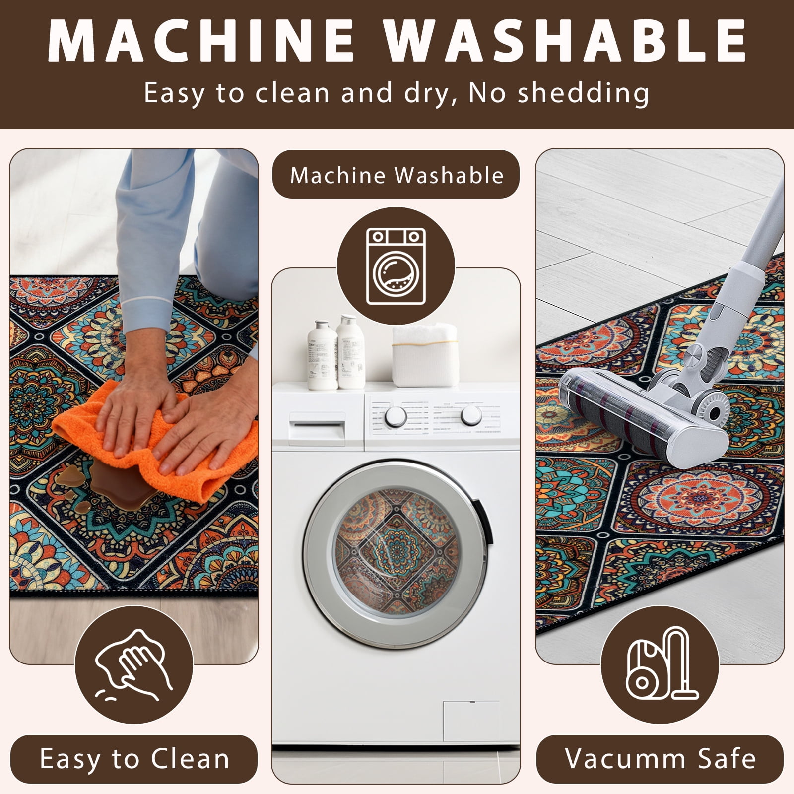 Findosom 2pc Boho Kitchen Rugs and Mats Set, Non Slip Washable Kitchen Runner Rug for Kitchen Floor, Farmhouse Kitchen Decor, Hallway, Entryway, Laundry Room,20"x32"+20"x47" Orange
