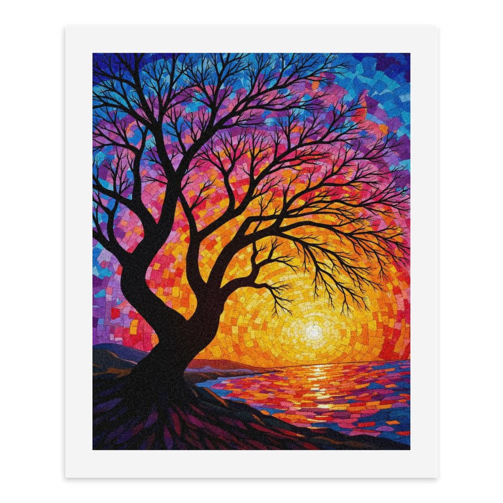 Paint by Numbers Kit for Adults, Abstract Sunset Mosaic Tree Paint by Numbers, Easy Paint by Numbers Kit for Adults Beginner, DIY Adult Paint by Number Kits on Canvas, Home Decor 12x16in