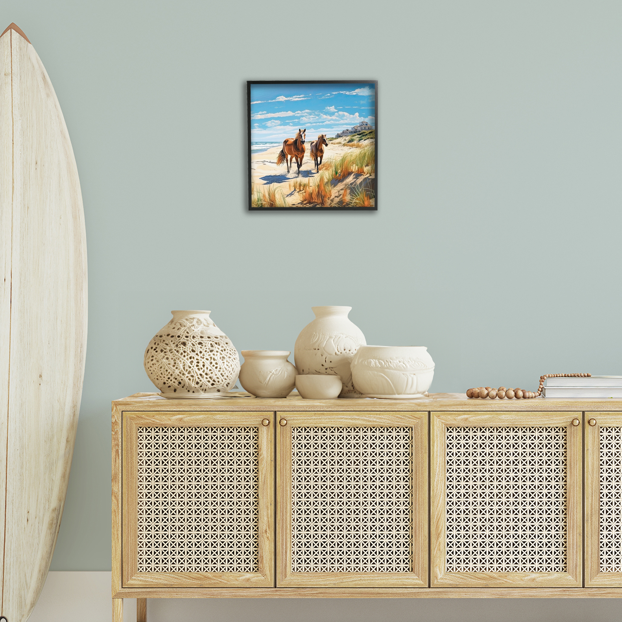 Stupell Industries Galloping Beach Horses Coastal Painting Black Framed Art Print Wall Art, 17 x 17