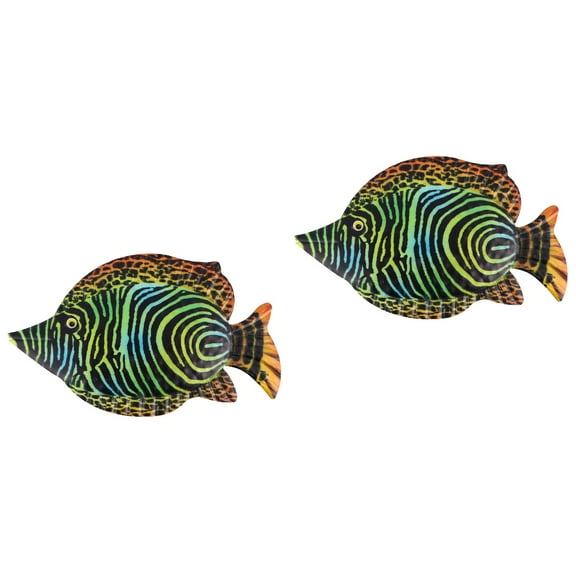 2 PCS Wrought Iron Fish Wall Hanging Fishing Decor Tank Decoration Green