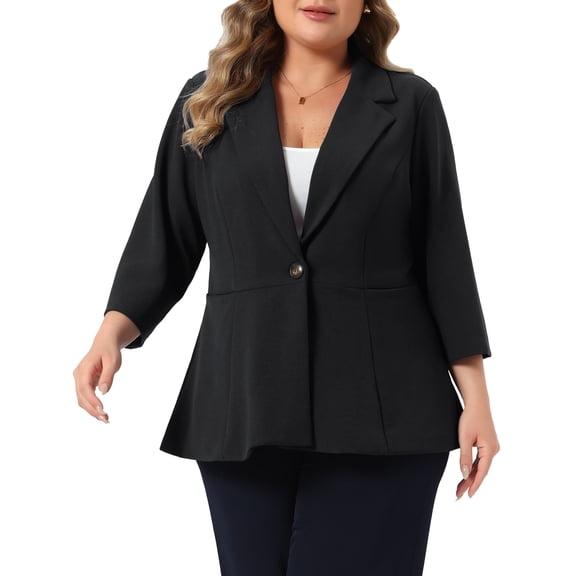 DARING DIVA Women's Plus One Button 3/4 Sleeve Peplum Blazer 1X Black