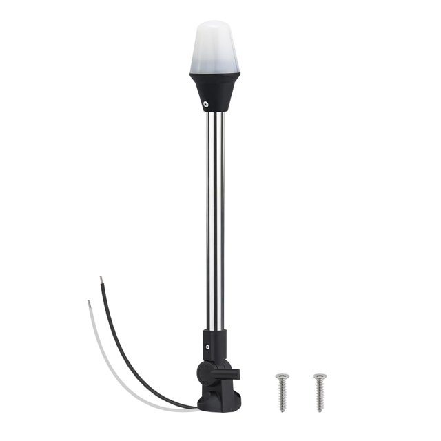 Pactrade Marine All-Round Boat Navigation Lights - 16-Inch LED White Stern Light (Surface Mount, Fold-Down Base) - Boat Accessories for Pontoon, Yacht, Kayak