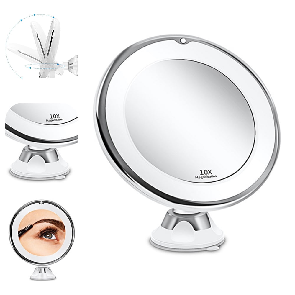 CUH Adjustable Suction Cup Cosmetic 360° Rotation Travel LED Lights Makeup Mirror Magnifying Bedroom Vanity Mirrors
