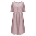 thumbnail image 4 of YUHAOTIN Long Sleeve Dresses Women Summer Dress Round Neck Loose Elegant Cotton Linen Casual Retro Middle Sleeve Slit Boho Beach Sundress Short Formal Dresses Black Party Dress, 4 of 5