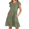 thumbnail image 2 of Robe d'Été pour Femmes 2024 Mode Grande Taille Couleur Unie Manches Courtes Robe 50 % de Réduction Liquidation!, 2 of 9