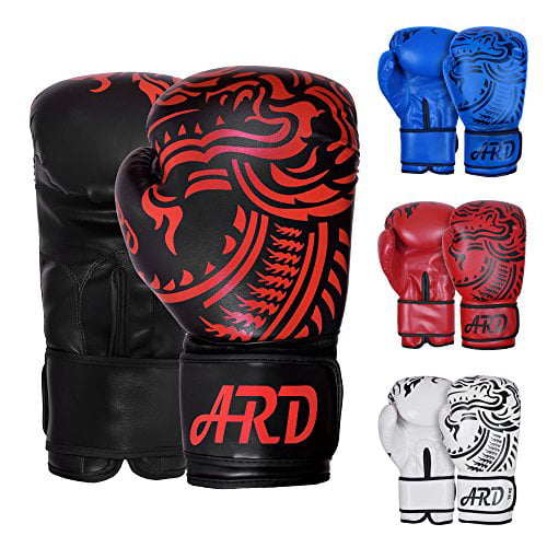 Black Boxing Gloves Art Leather Punch Training Sparring Kickboxing MMA Fighting 