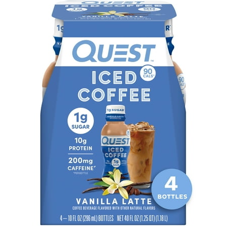 Quest Nutrition Iced Coffee Vanilla Latte, 200mg of Caffeine, 10g of Protein, 4 Count