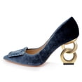 thumbnail image 2 of FSJ Women Comfort Chain High Heel Slip On Pumps Pointed Closed Toe Sparkly Rhinestone Studded Jewel Buckle Office Wedding Shoes Size 15 Blue, 2 of 4