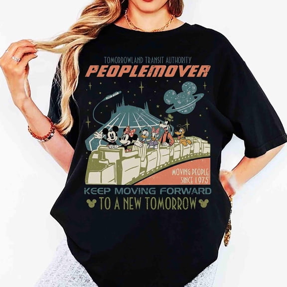 Vintage Mickey and Friends Space Mountain Comfort Colors T-Shirt, Tomorrowland Transit Authority People Mover Tee, Keep Moving Forward, WDW,Black Color,Size M