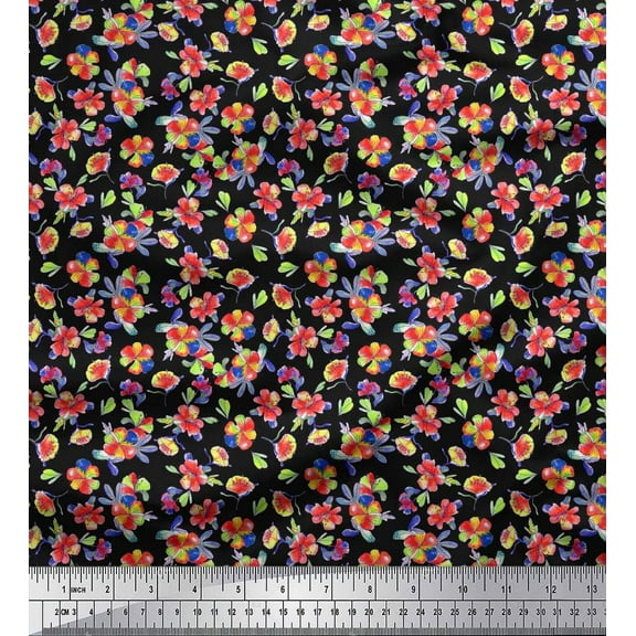 Soimoi Cotton Duck Fabric Leaves & Floral Artistic Print Fabric by The Yard 42 Inch Wide
