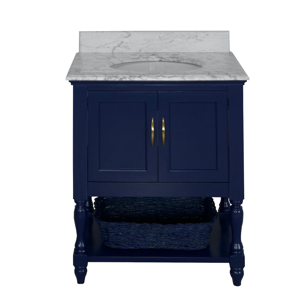 Beverly 30" Bathroom Vanity with Royal Blue Cabinet and Carrara Marble Top