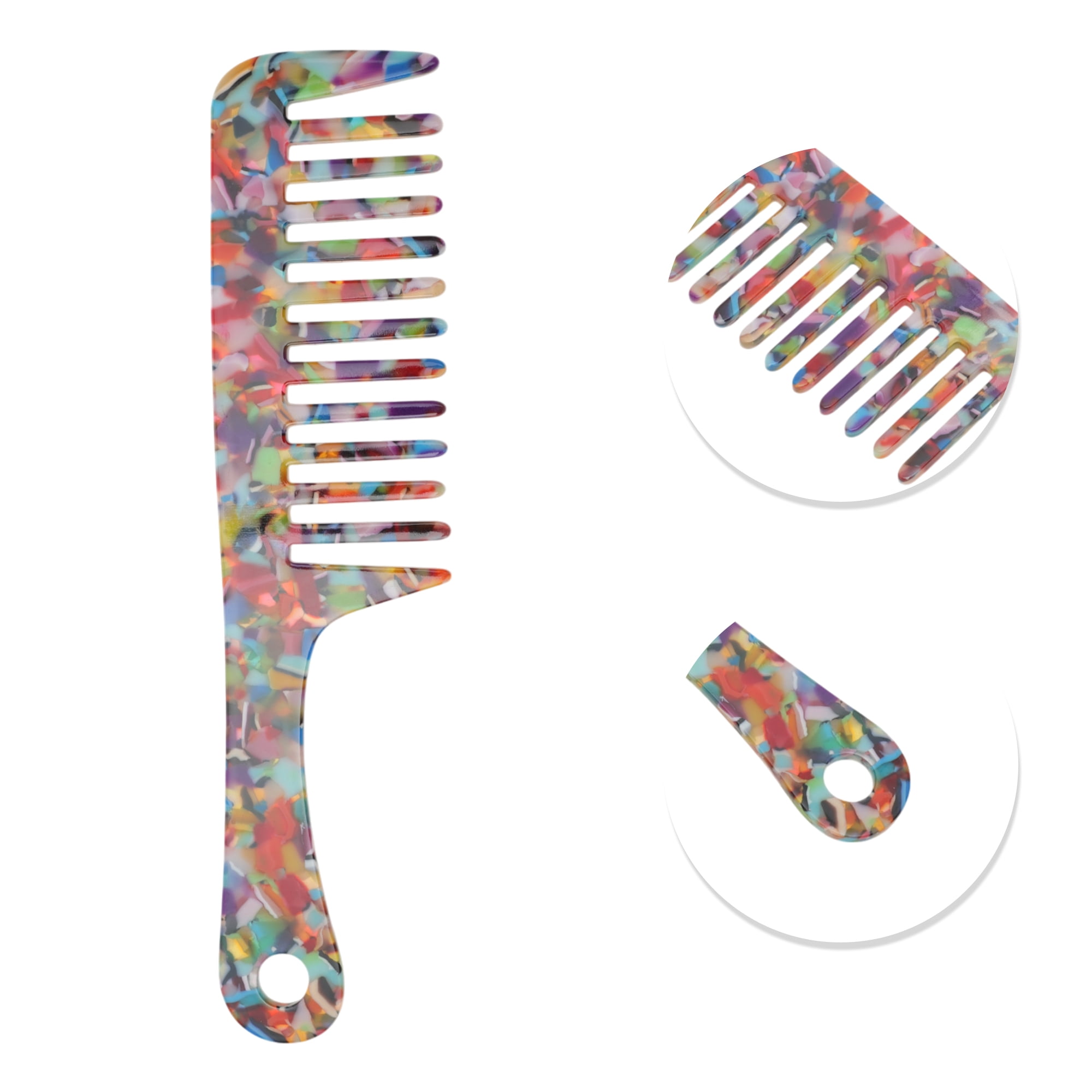Unique Bargains 1 Pc Durable Marble Handle Hair Comb for All Hair Types Styles Colorful