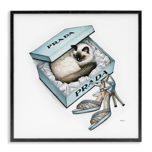 Stupell Industries Sleepy Kitten in Shoebox Animals Painting Black Framed Art Print Wall Art, 12 x 12