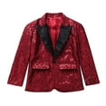 thumbnail image 4 of Aiihoo Kids Boys Notch Lapel Shiny Sequins One Button Tuxedo Blazer for Wedding Graduation Prom Burgundy 12, 4 of 7