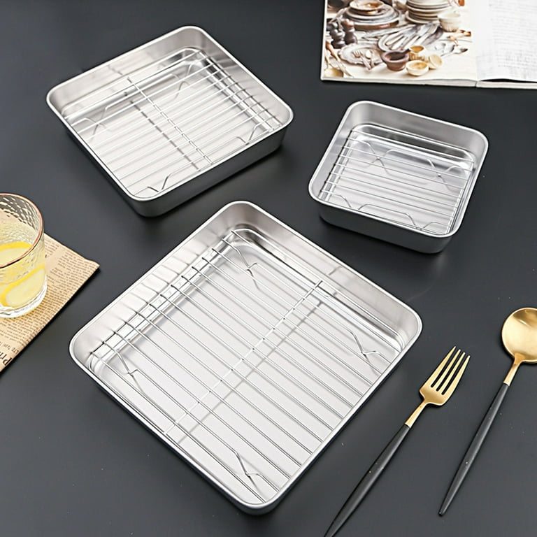 Vesteel Baking Pans Set of 3, Stainless Steel Rectangle Textured