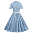 thumbnail image 4 of QUYUON Women Vintage Cocktail Dresses for Evening Party Knee Length Dress Polka Dot Printed Lapel Neck Button Down Collar Short Sleeve V-Neck Pleated A-Line Dress Style D-1491 Light Blue L, 4 of 8