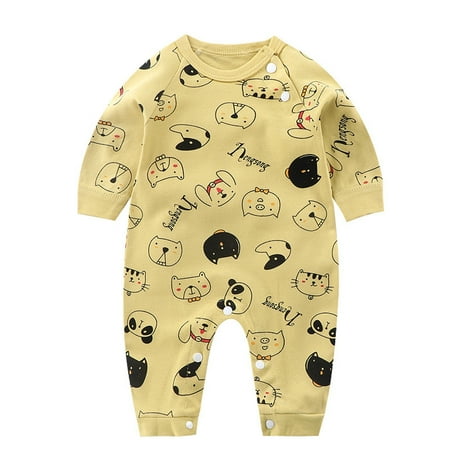 

EHTMSAK Newborn Infant Baby Romper for Girl Boy Cotton Short Sleeve Graphic Jumpsuit Gold 0-12M 90