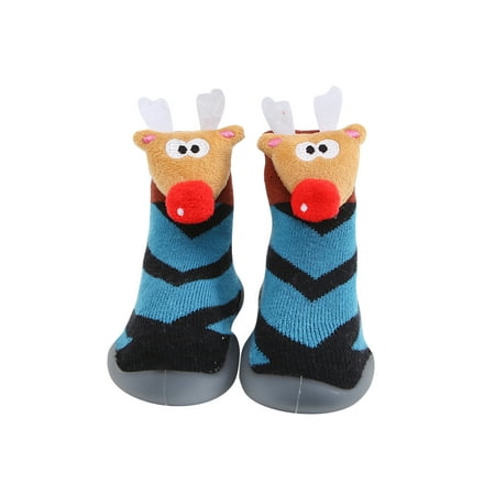 

Crocowalk Infant Christmas Socks Anti-Slip Floor Slippers Soft Rubber Sole Sock Shoes Comfort First Walker Xmas Slipper Baby Lightweight Cute Home Shoe Black Deer 28/29