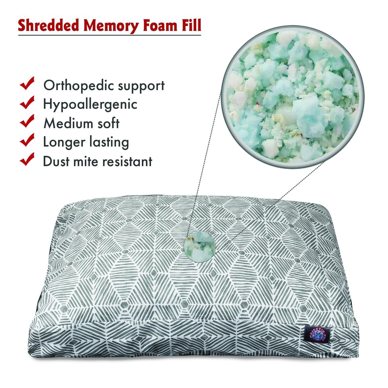 Majestic Pet | Charlie Shredded Memory Foam Rectangle Pet Bed For Dogs, Removable Cover, Gray, Medium