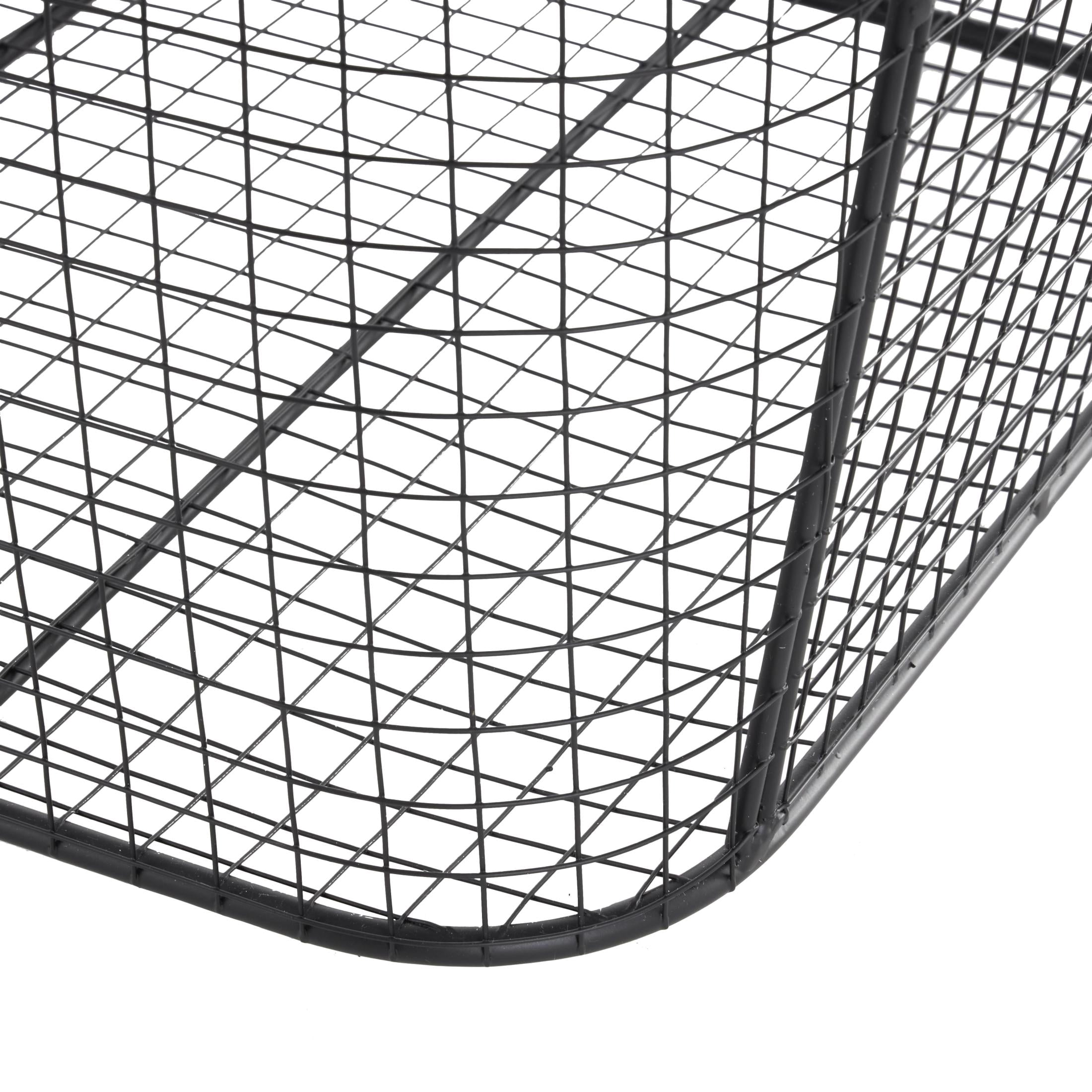 DecMode 30" x 20" Black Metal Large Open Frame Wire Grid Storage Basket with Curved Sides and Ring Handles, 1-Piece