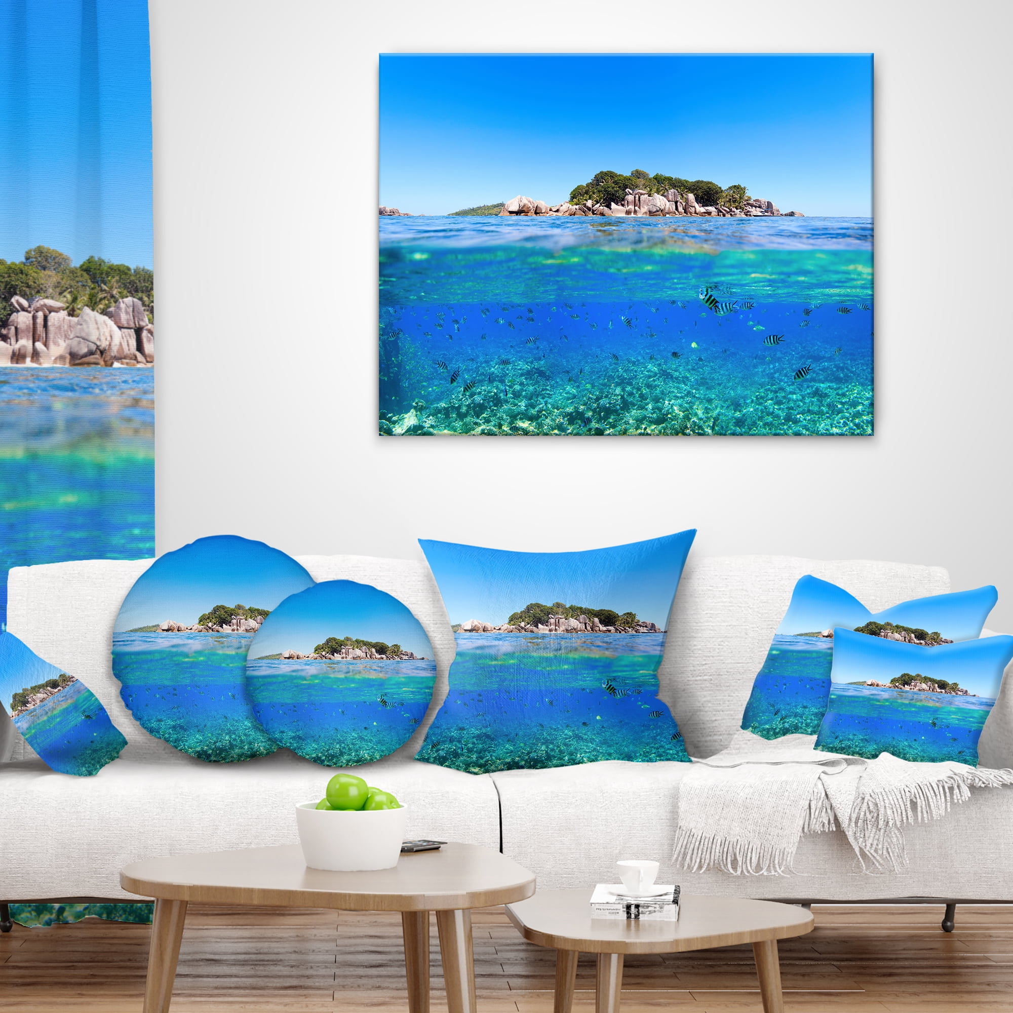 Designart Under and Above the Waters - Seascape Throw Pillow - 18x18