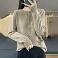 thumbnail image 4 of Vivianyn HD Women's Crew Neck Button Down Cardigan, Long Sleeve Casual Knit Sweater with Pockets,Khaki,Size S-XXL, 4 of 5