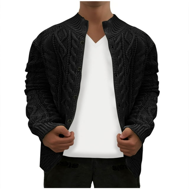 LOVZFMLL Sweaters for Men, Solid Color Acrylic V-Neck Cable Knit Cardigan, Casual Button Sweater Jacket, Soft Outerwear, Warm Winter Tops, Fall Clothes