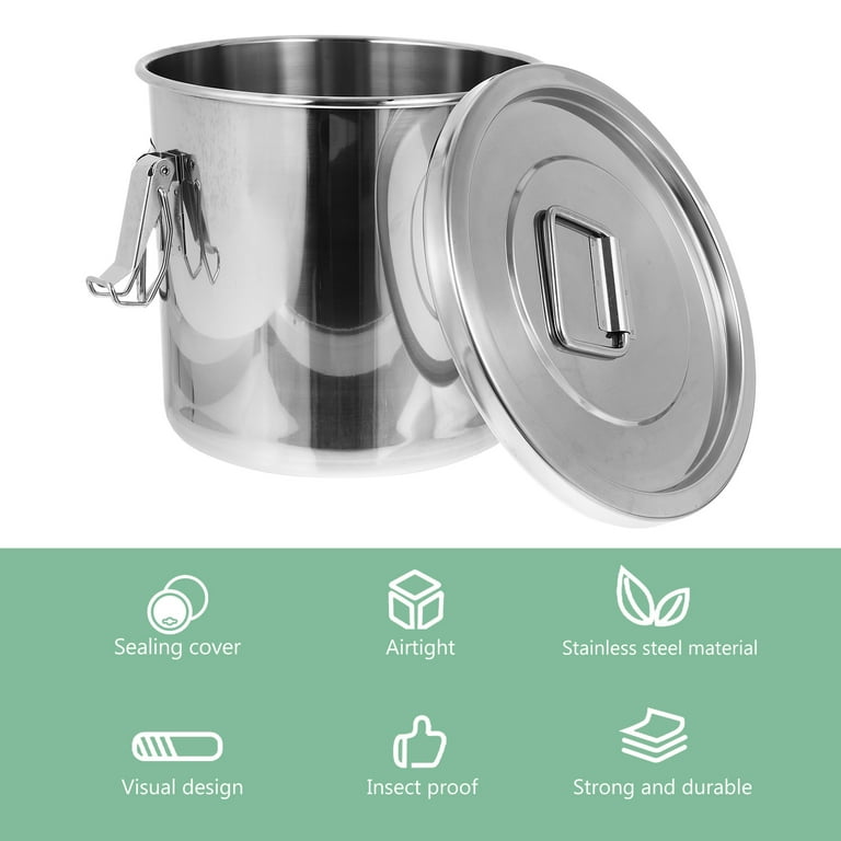Food Containers Storage Stainless Steel Bucket Container Box Grain Dry Pet Kitchen Can Sealed Rice Canisters Airtight, Size: 28.00, Silver