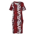 thumbnail image 4 of Camisa hawaiana tropical roja y blanca con estampado de hibisco, vestido holgado con bolsillos, vestidos largos, estilo coreano, 4 of 7