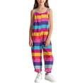 thumbnail image 4 of dazeni Girls Summer Boho Jumpsuit Sleeveless Jumpsuits Rompers for Girls Adjustable Strap Wide Leg Pants Romper with Pockets Hot Pink 15-16 Years, 4 of 9