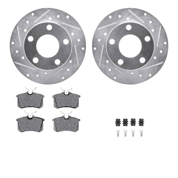 Dynamic Friction Company Rear Brake Rotors-Drilled and Slotted-Silver with 5000 Advanced Brake Pads includes Hardware 7512-73025