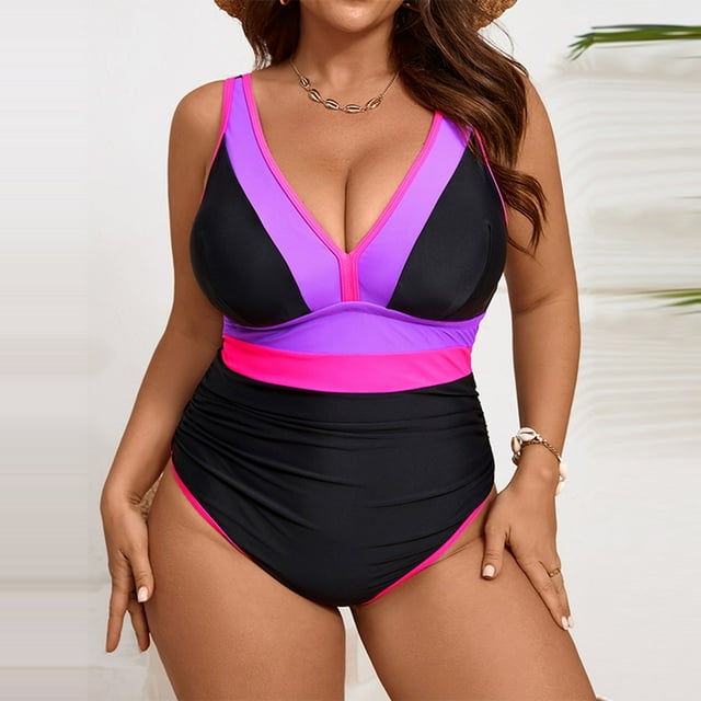 Ailaofu One Piece Swimsuit Women 2026 Tummy Control Neon Color Block Bathing Suit Deep Vneck Tie Back Swim Suits Beach