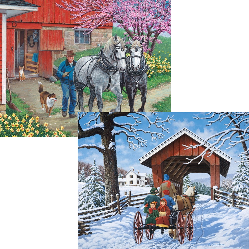 Bits And Pieces Days of Yore 300 Piece Jigsaw Puzzles for Adults 4-in-1 Multi-Pack by John Sloane 16 x 20 Inch